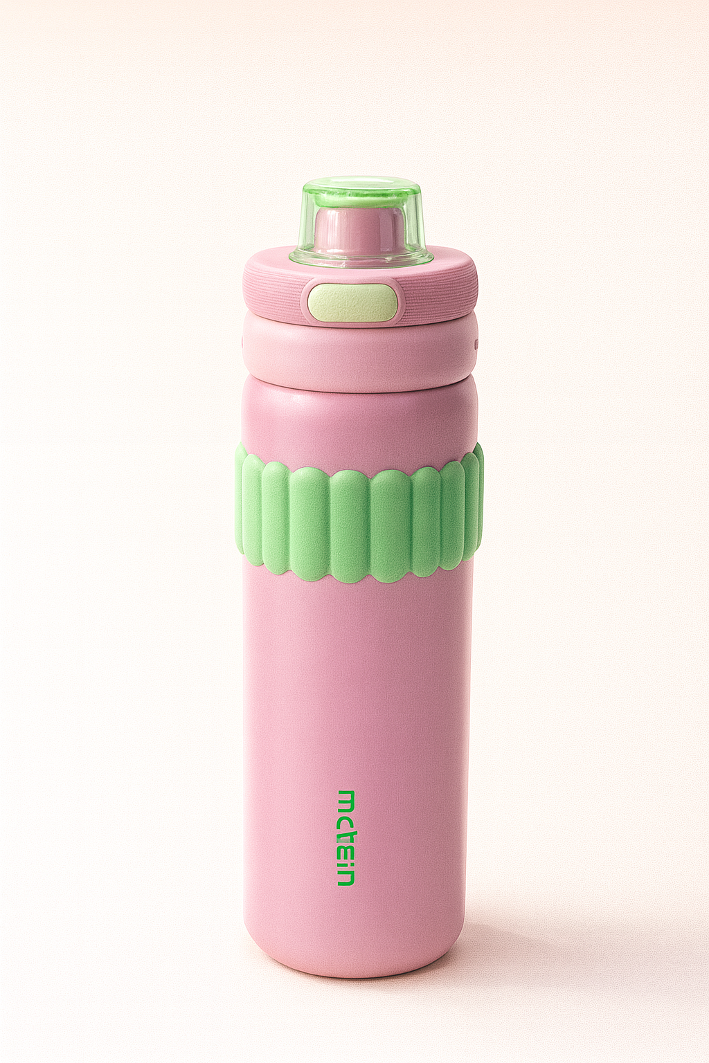 Cute Pastel Kids Water Bottle – Soft Silicone Grip, Leak-Proof Button Lid, BPA-Free Stainless Steel, Easy-Sip Spout Bottle for School & Travel