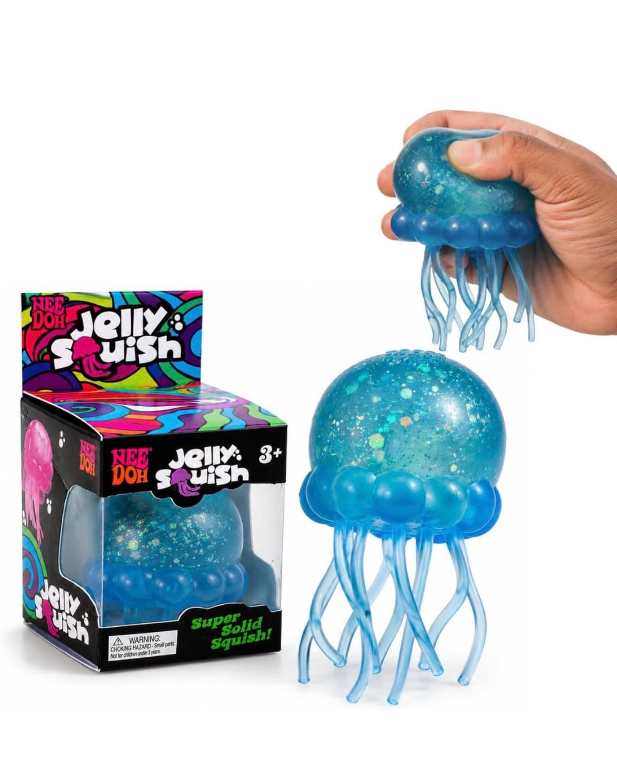 NeeDoh Jelly Squish Glitter Jellyfish Squishy, Slow Rise Stress Ball in 3 Colours