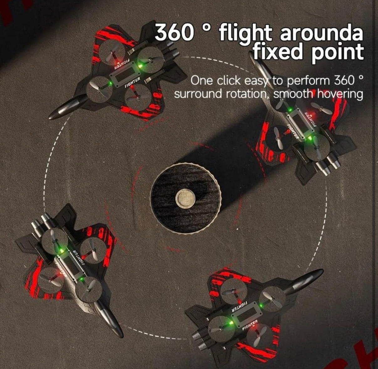 RC Fighter Jet Drone for Kids – VTOL Remote Control Airplane with 4 Propellers & Colourful LED Lights | Indoor & Outdoor Flying Toy | Easy to Fly | Boys & Girls Age 8+ | Birthday Gift