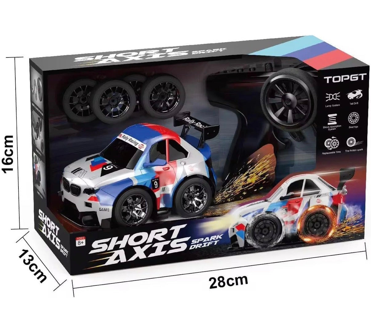 RC Spark Drift Racing Car for Kids – 2.4GHz Remote Control Rally Car with Tire Friction Sparks | Short Wheelbase Drift | Shock Absorption | Replaceable Tyres | Age 8+ | Birthday Gift for Boys