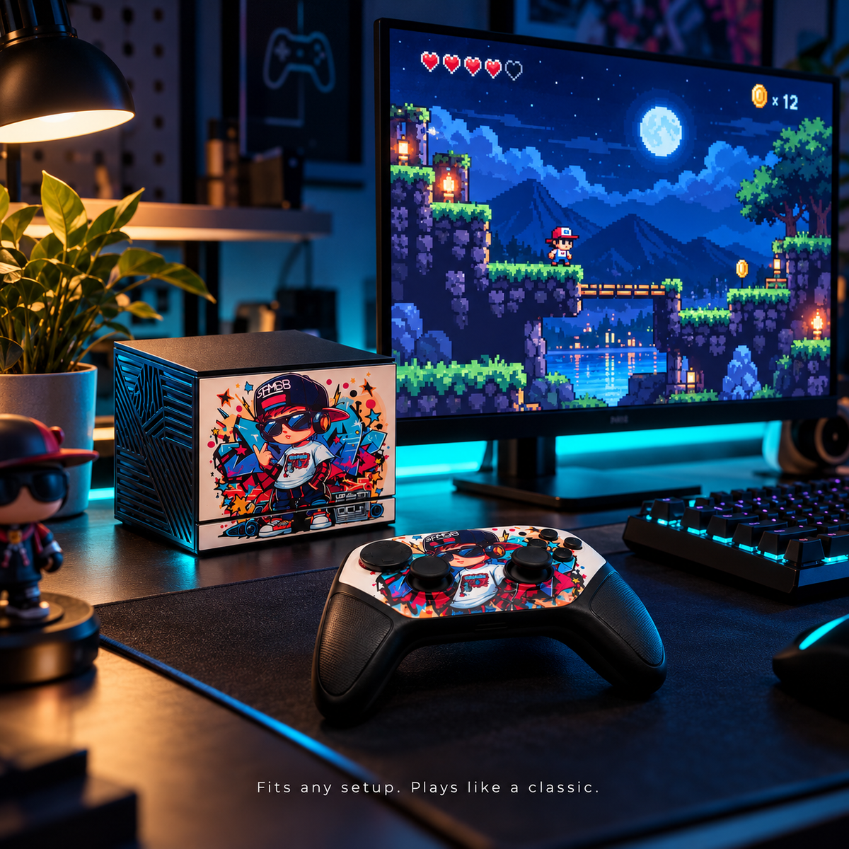 Retro Game Cube Console with 2 Wireless Controllers – Plug & Play TV Gaming Console, HDMI Output, 2.4G Low-Latency Wireless, Turbo Mode, TF Card Expansion up to 256GB – Graffiti Edition