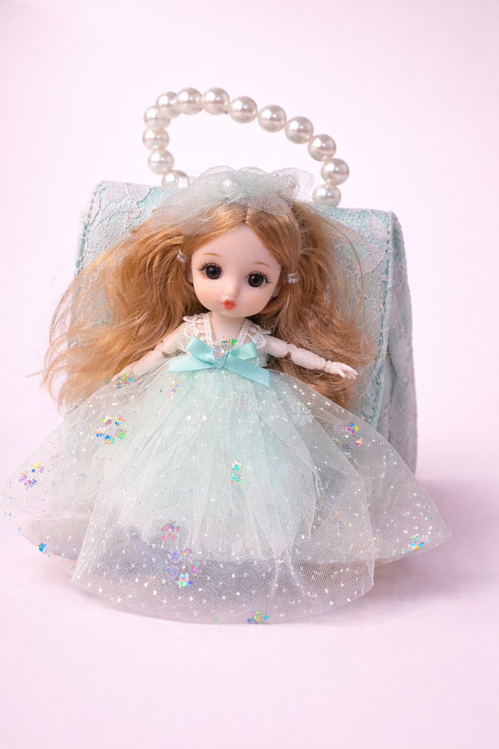 Princess Doll with Pearl Handle Purse – 2-in-1 Gift Set for Girls | Mini Fashion Doll in White Sparkle Dress + Elegant Handbag | Perfect for Birthdays, Dress-Up & Gifting
