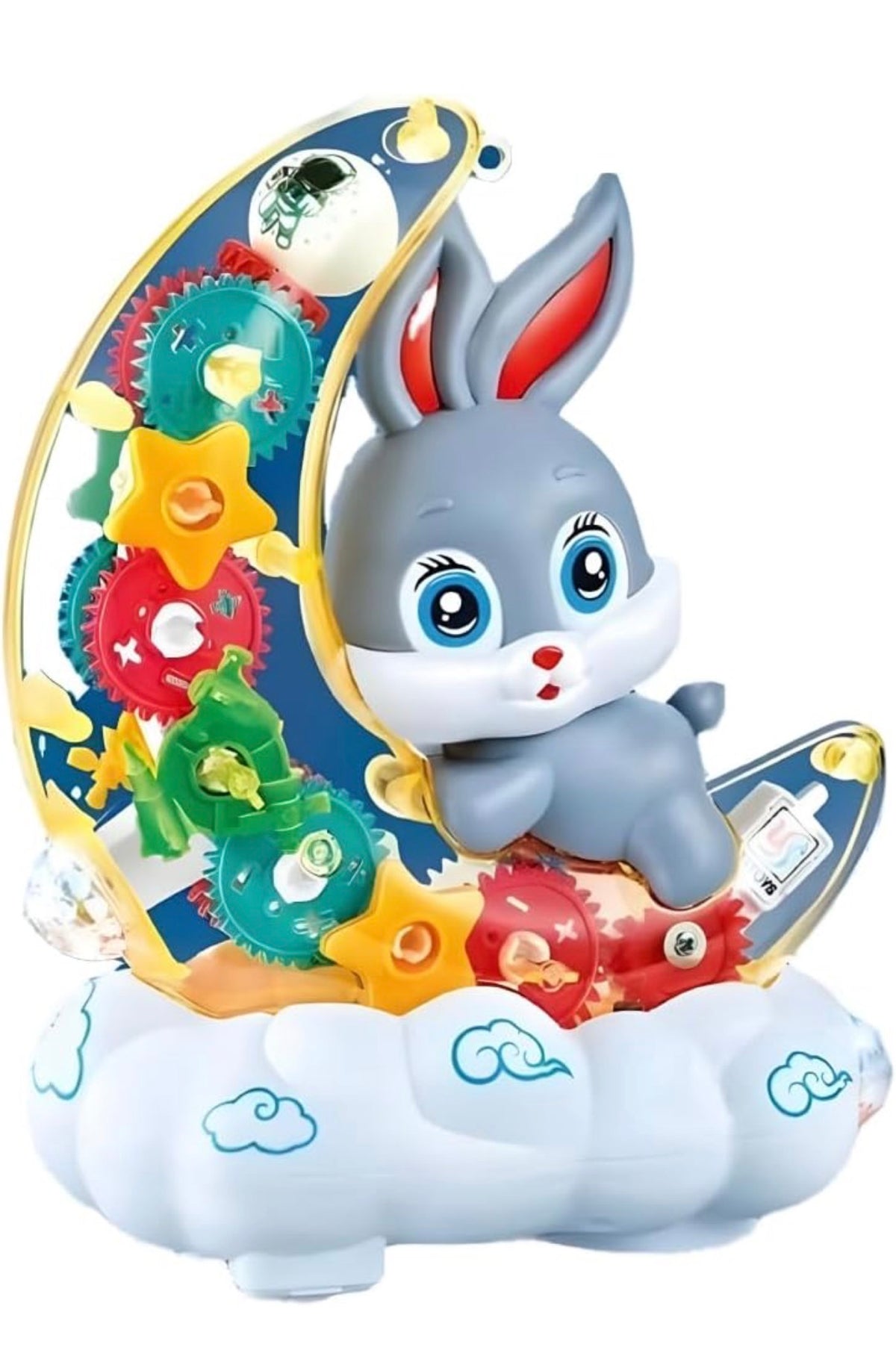 Bunny on the Moon Musical Toy for Kids – Transparent Gear Toy with Colourful LED Lights, Music & Bump and Go Movement | Light-Up Rotating Gears, Cloud Base | Gift for Babies & Toddlers 18 Months+