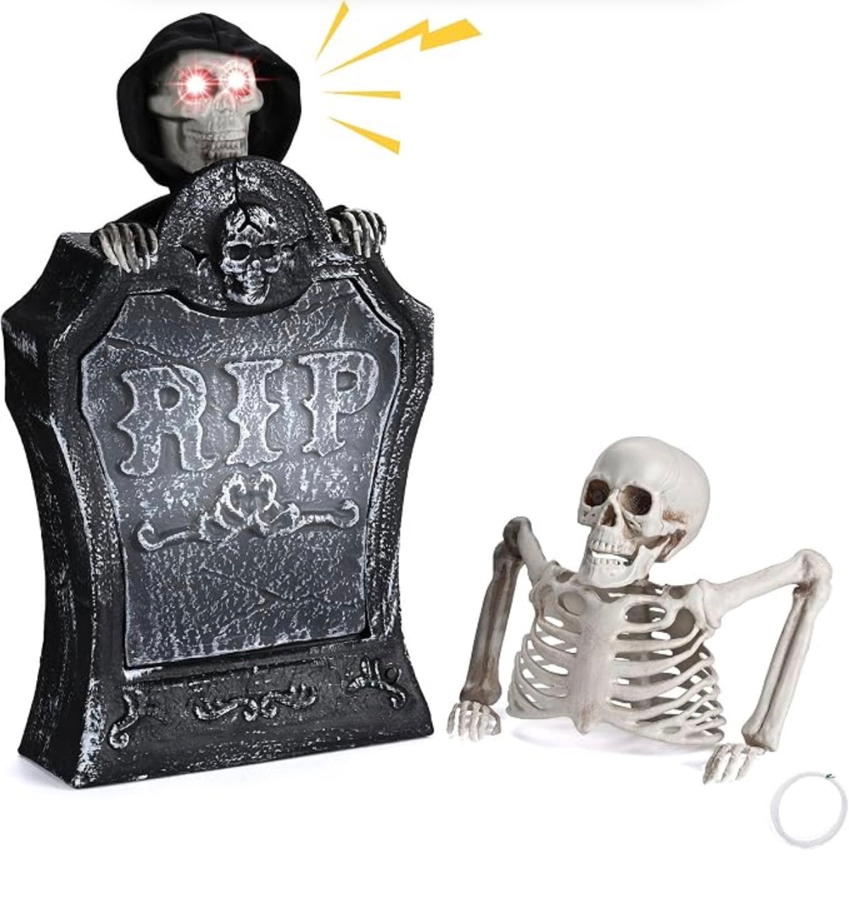 Halloween Animated Tombstone with Pop-Up Grim Reaper – RIP Gravestone Decoration with Glowing Red Eyes & Scary Sounds | Haunted House, Graveyard & Halloween Party Decor | Indoor & Outdoor Prop