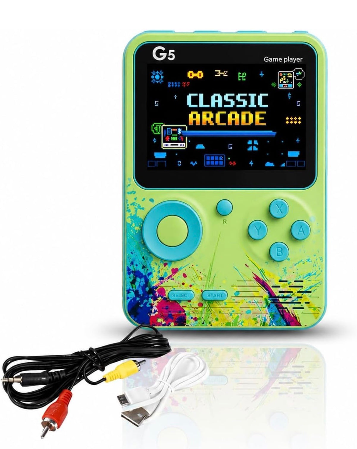 G5 Retro Handheld Game Console for Kids and Adults, 3-inch Colour Screen Portable Video Game Player with Built-in Classic Games, Joystick & ABXY Buttons, Rechargeable, AV TV Output, Gift for Boys & Girls (Blue/Green)