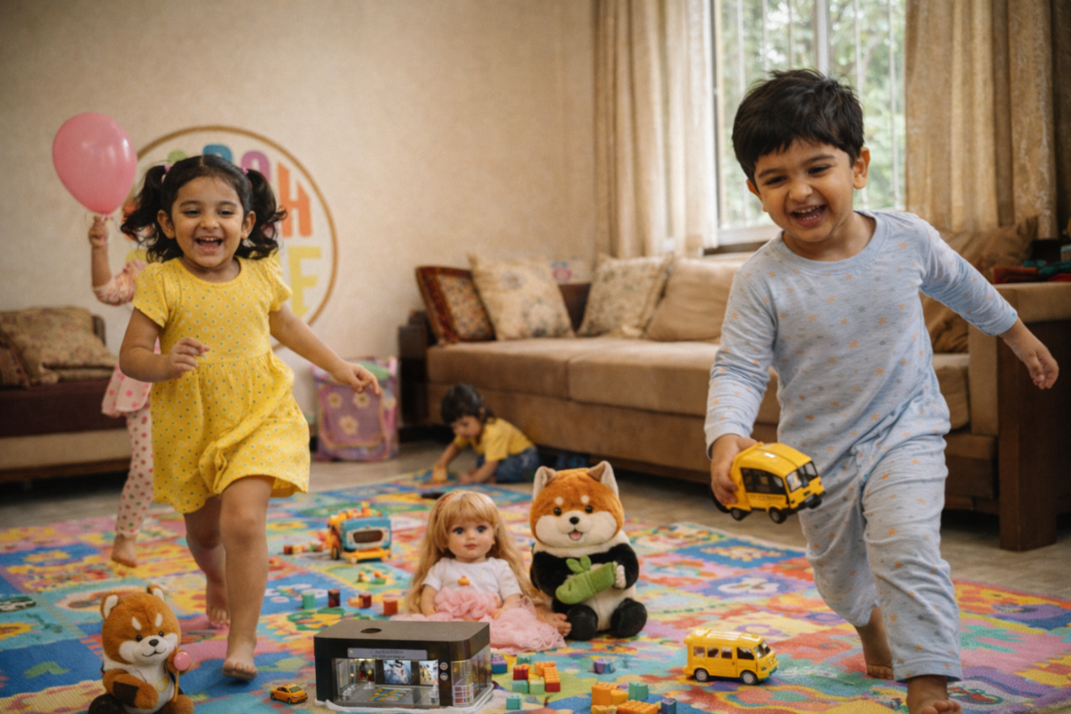 Children playing with toys in a living room