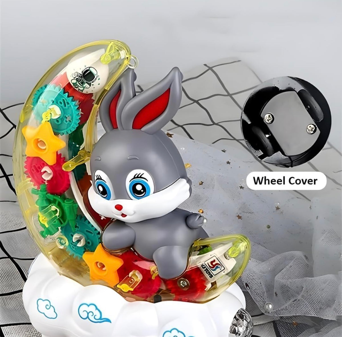 Bunny on the Moon Musical Toy for Kids – Transparent Gear Toy with Colourful LED Lights, Music & Bump and Go Movement | Light-Up Rotating Gears, Cloud Base | Gift for Babies & Toddlers 18 Months+