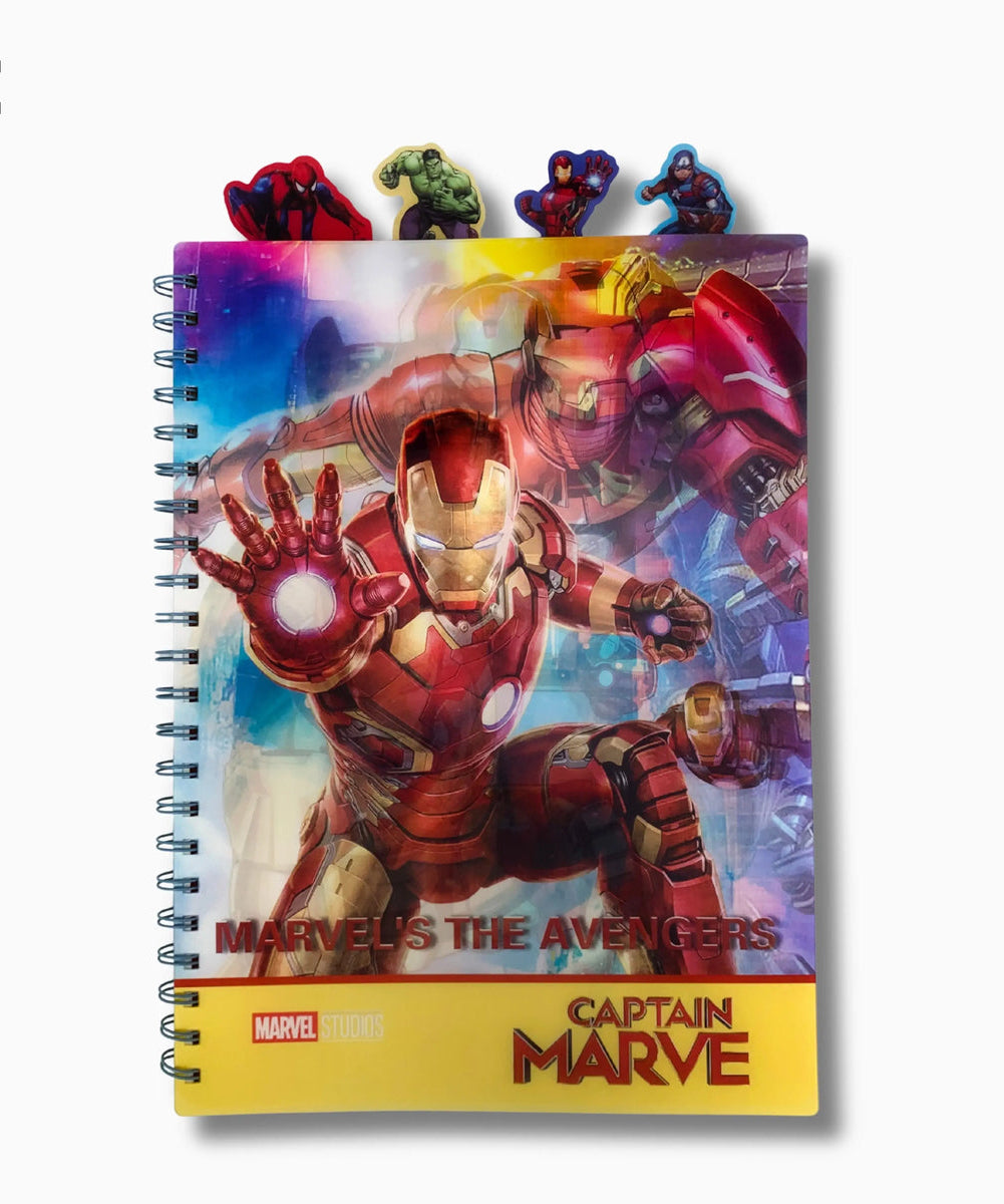Marvel Avengers A4 Spiral Notebook with 3D Cover & Character Tab Dividers, 4 Designs