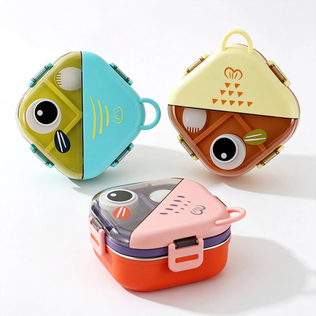 School lunch box with 4-side lock and carry handle