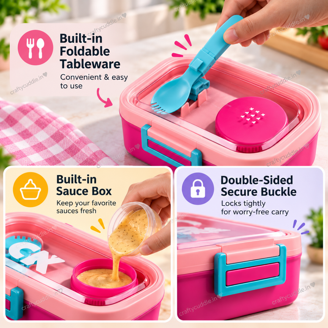 Kids Lunch Box with Foldable Spoon – Transparent Lid Tiffin Box