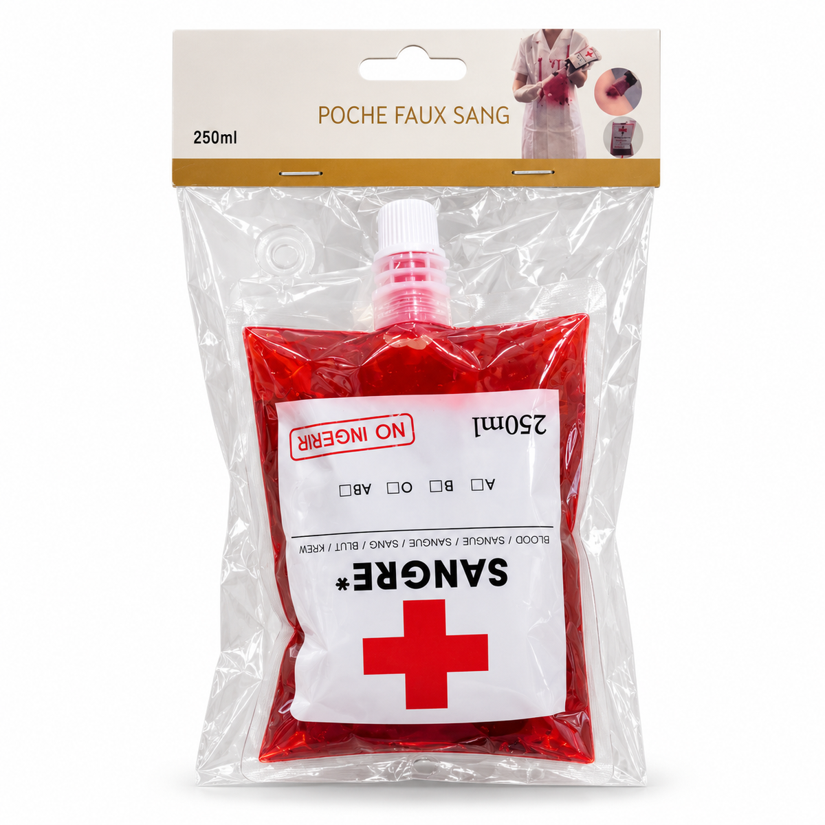 Fake Blood Bag 250ml with IV Drip Tube Set – Halloween Costume Prop for Zombie, Nurse & Doctor Costumes | Washable Fake Blood for Makeup, Haunted House & Horror Party Decor |