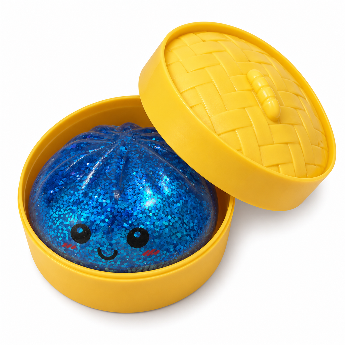 Glitter Dumpling Squishy Toy in Steamer Basket, Regular Size Stress Relief Fidget Ball