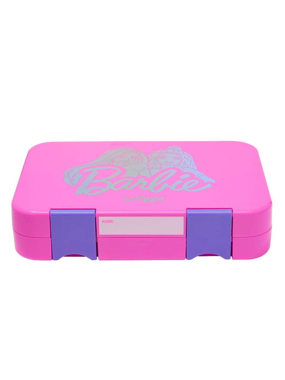 Barbie Kids Hard Shell Lunch Box – Iridescent Dual Character Print & Bold Script Logo, Multi-Section Tiffin with Secure Clip Locks, Girls Ages 3+, Hot Pink/Purple