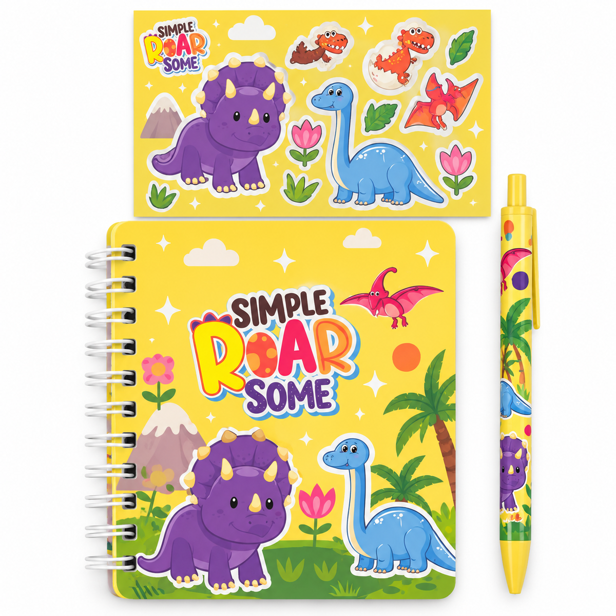 Spiral Notebook Set with Stickers & Pen, KPop Demon Hunters, Unicorn & Dinosaur Designs