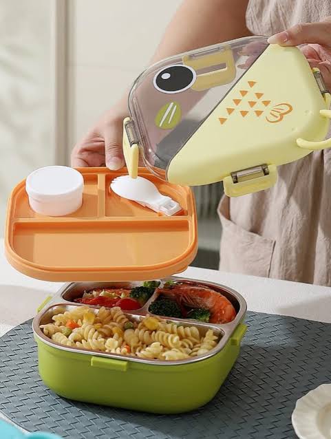 Kids Lunch Box for School – Fish Design Steel Tiffin with Spoon