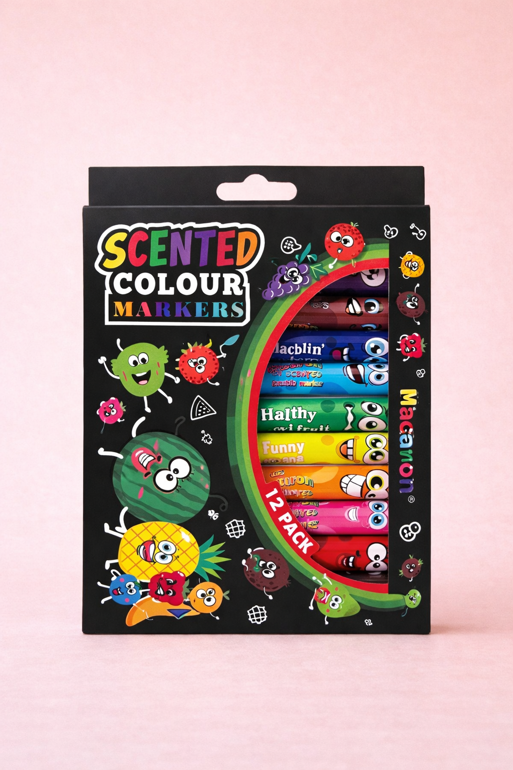 Macaron Scented Colour Markers Set – 12 Pack | Fruity Scent Sketch Pens for Kids