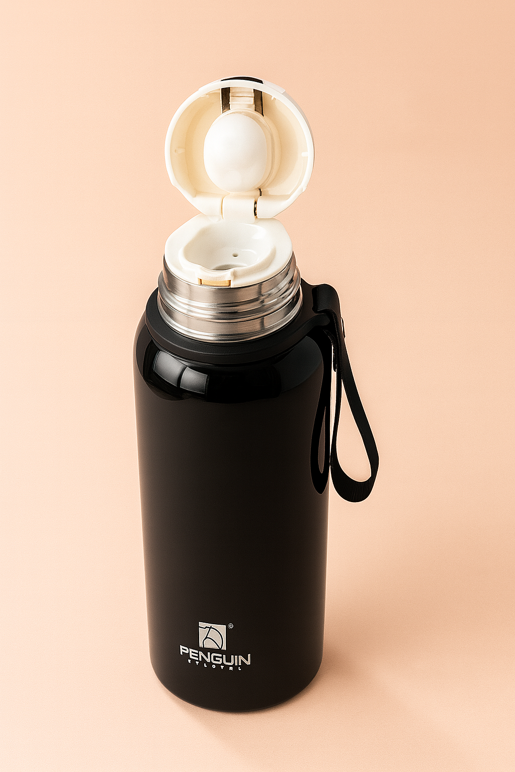 Penguin Stainless Steel Vacuum Insulated Water Bottle | 24-Hour Hot & Cold Thermos Flask with Leak-Proof Cap & Carry Strap