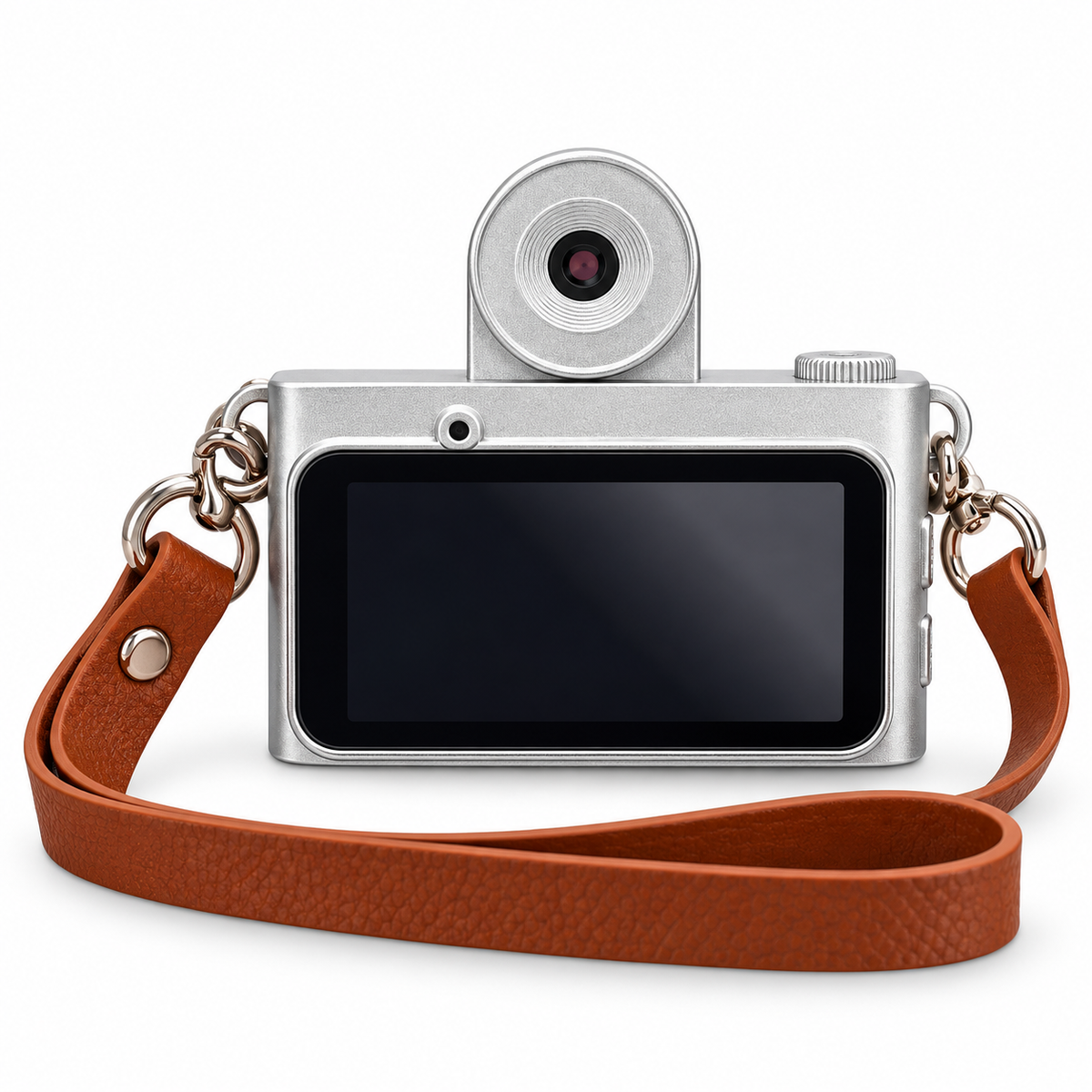 Vintage pocket camera with flip-up selfie lens and large rear screen