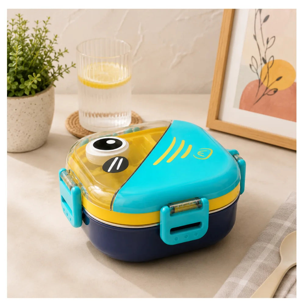 Kids Lunch Box for School – Fish Design Steel Tiffin with Spoon