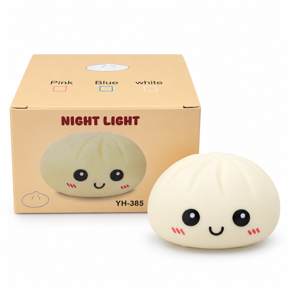 Cute dumpling night light for kids glowing on bedside table 
Soft silicone dumpling LED lamp rechargeable with Type-C