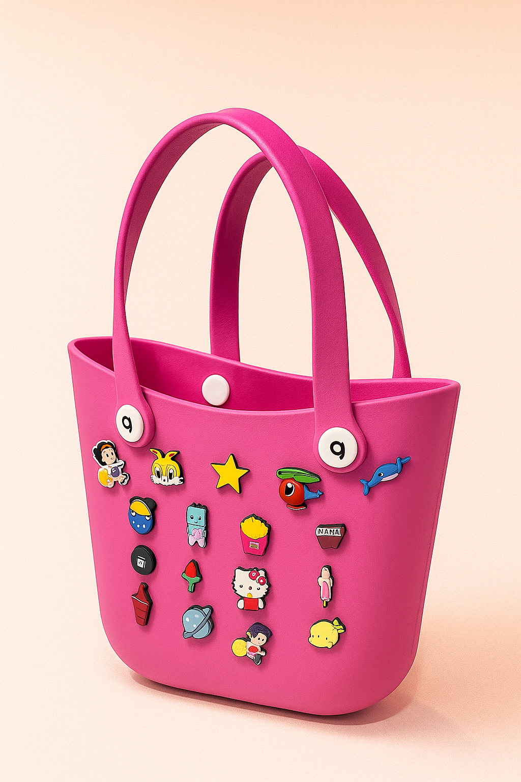 The Play Tote with Charms | Women’s Crocs Style Yellow EVA Tote Bag | Waterproof Handbag with Cartoon Charms