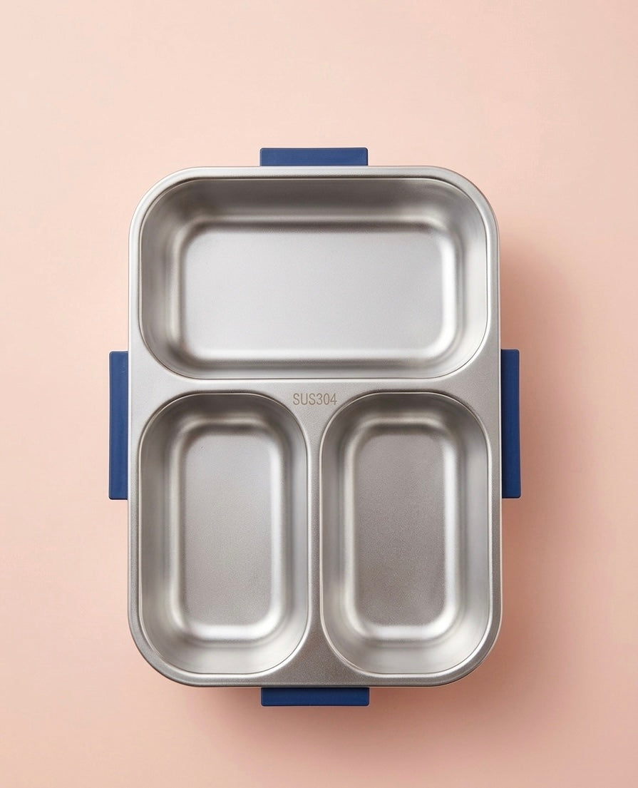 Space Adventure Kids Stainless Steel Lunch Box – Transparent Lid with Astronaut & Galaxy Print, Multi-Section Tiffin with Leak-Proof Clips & Built-In Sauce Cup, Boys Ages 3+, Mint Blue