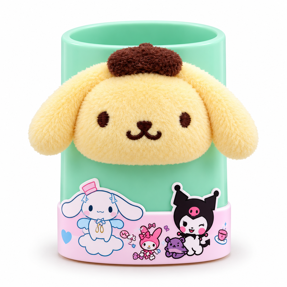 Plush Pencil Holder for Kids – Cute Round Pen Stand with Soft 3D Plush Face & Printed Base, Desk Organizer for Pens, Pencils & Markers – Kawaii Stationery for Study Table & Kids' Room