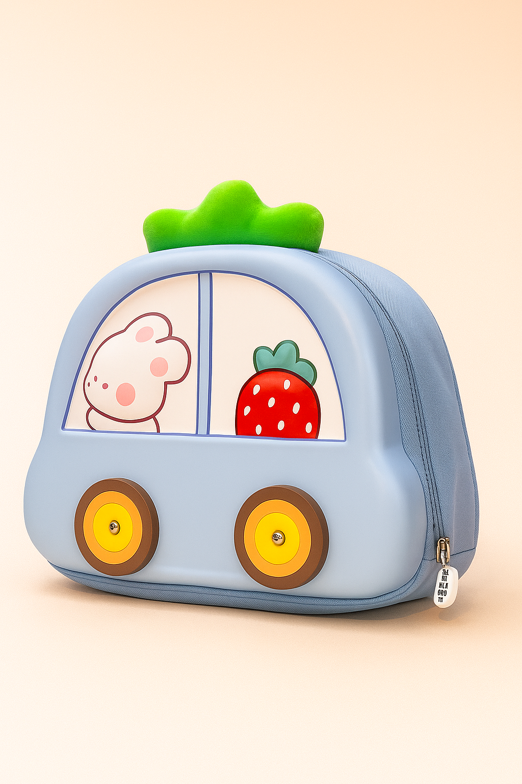 Car Shape Kids Backpack | 3D EVA Cartoon School Bag for Boys & Girls | Cute Blue Waterproof Backpack with Bunny & Strawberry Design | Lightweight Travel & Preschool Bag