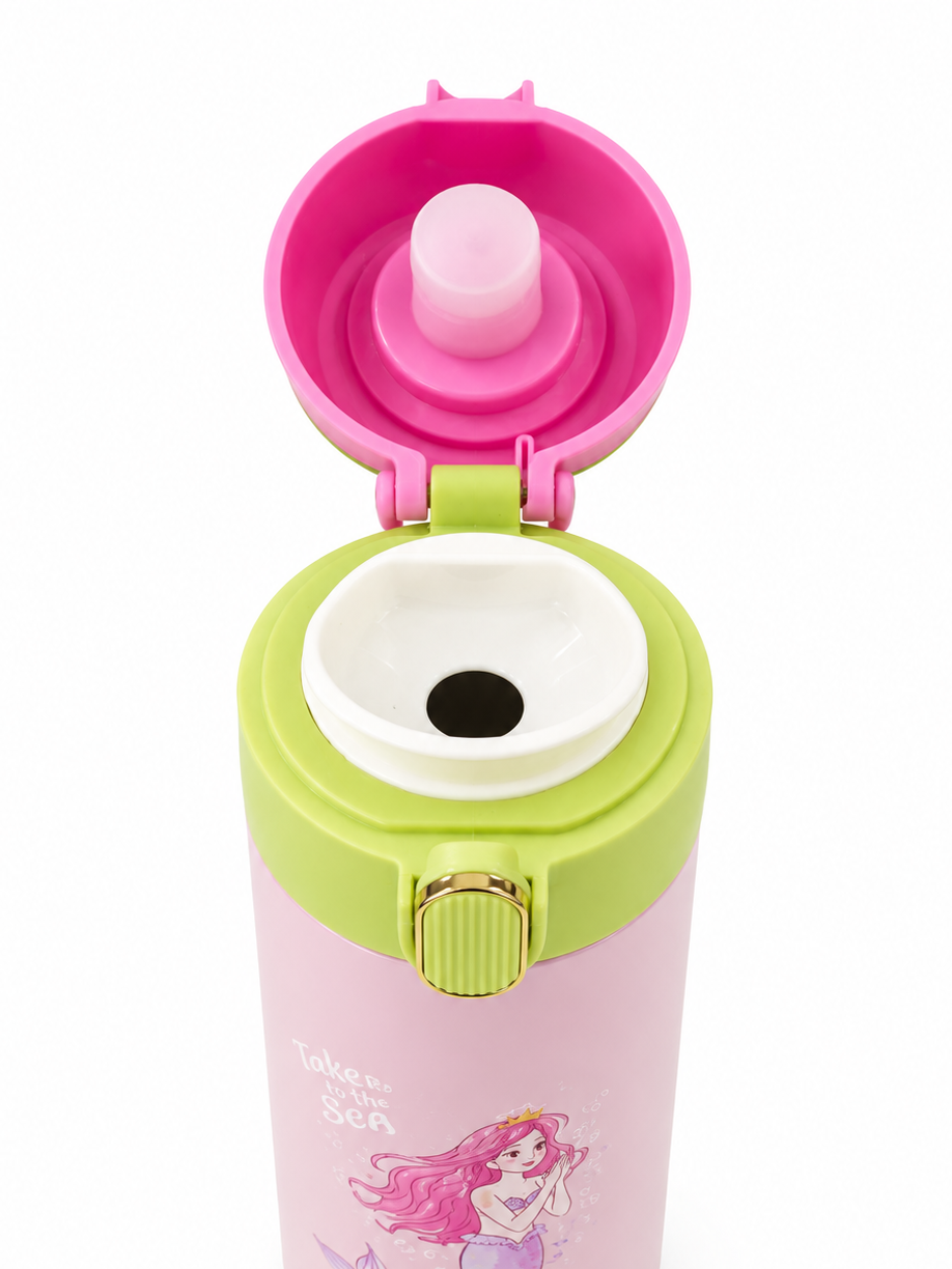 Kids Mermaid Stainless Steel Water Bottle with Straw Lid |500ml | Cute Leakproof Sipper Bottle for Girls
