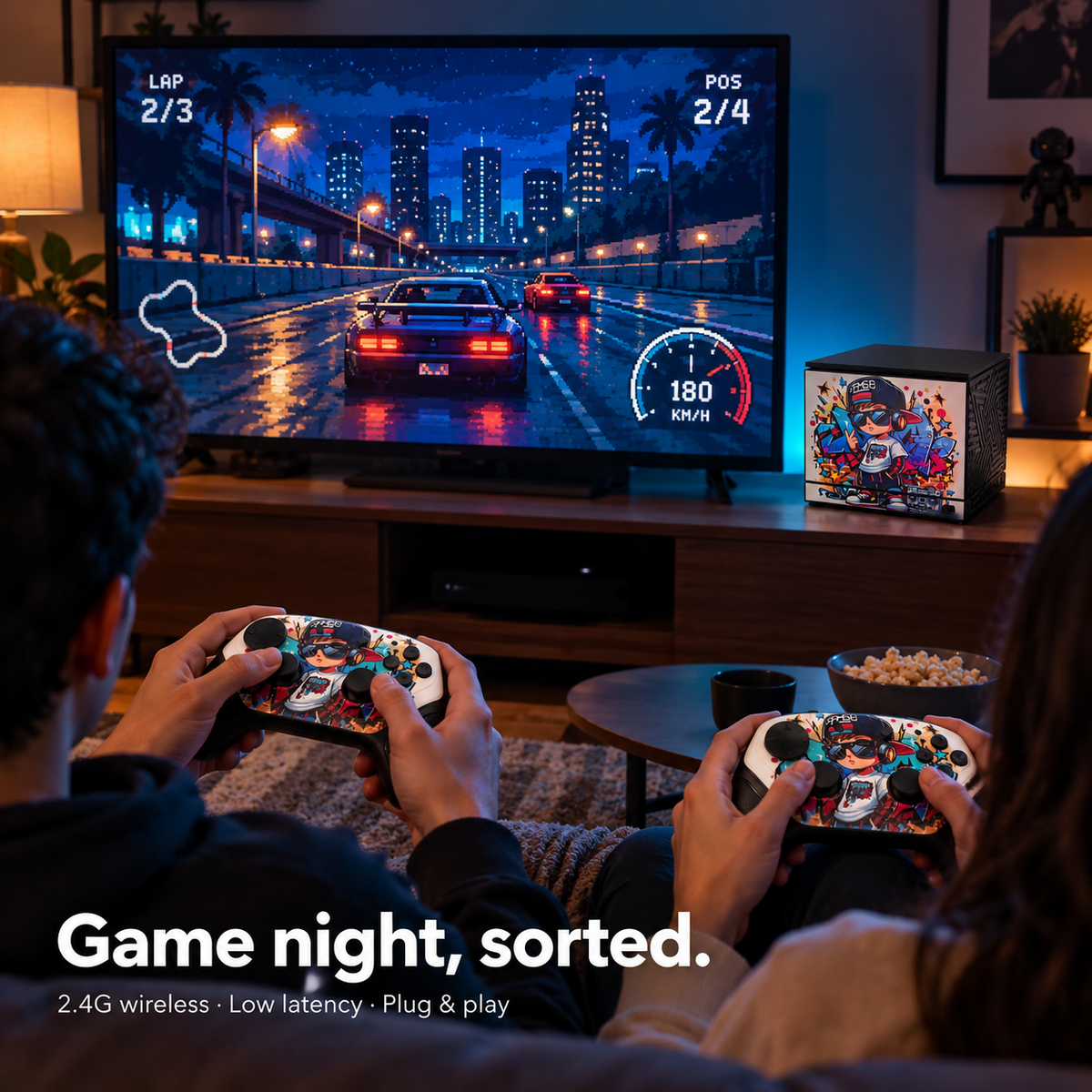 Retro Game Cube Console with 2 Wireless Controllers – Plug & Play TV Gaming Console, HDMI Output, 2.4G Low-Latency Wireless, Turbo Mode, TF Card Expansion up to 256GB – Graffiti Edition