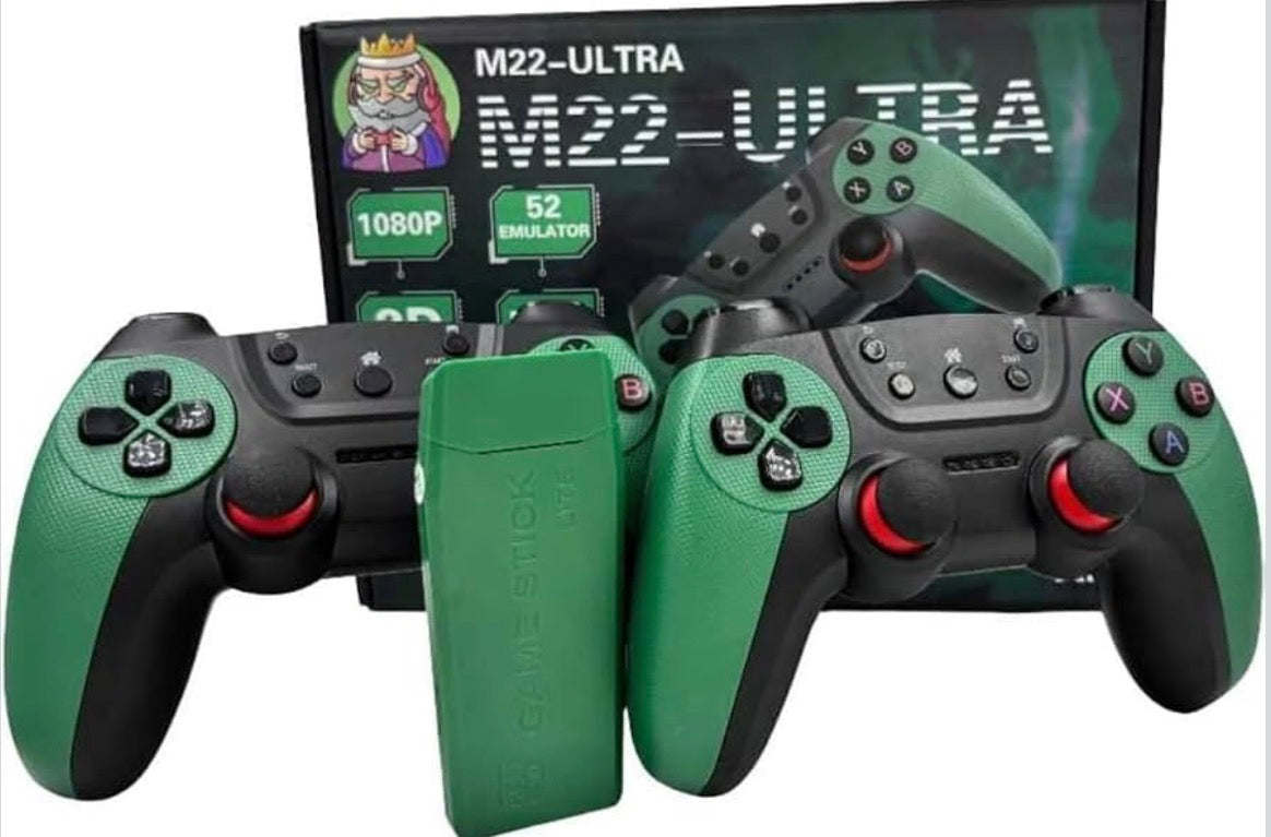 M22 Ultra Wireless Game Stick – Plug & Play TV Gaming Console with 2 Wireless Controllers, 1080P HDMI Output, 2.4G Low-Latency Connection, Retro-Style Video Game Stick for TV – Green