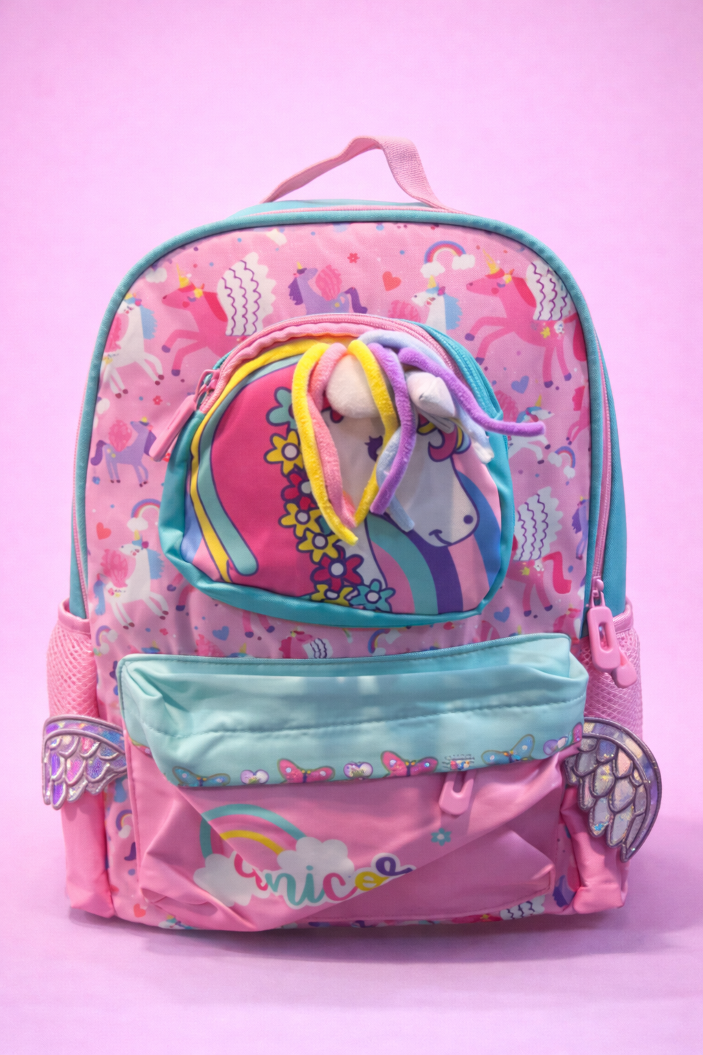 Kids Unicorn Backpack with 3D Plush Front Pocket