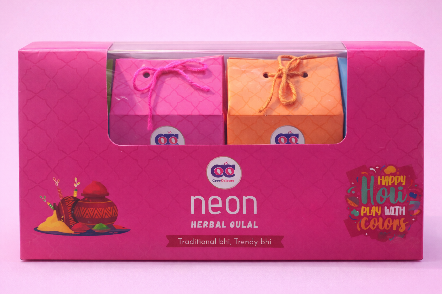 Coco Colours Neon Herbal Gulal Gift Pack | Skin-Safe, Herbal Holi Colours (Pack of 4) | Bright Neon Shades | Premium Festive Box
