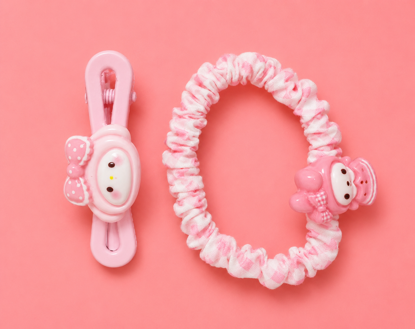 Cute Cartoon Charm Hair Clip & Scrunchie Set for Girls – Gingham Fabric Scrunchie + Matching Character Clip | 4 Colour Variants | Kids Hair Accessories Age 3+ | School & Birthday Gift