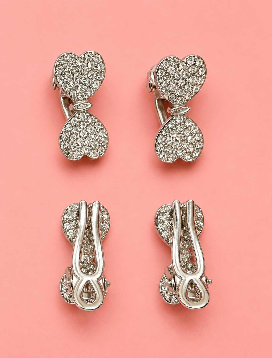 Crystal Bow Clip-On Earrings for Girls – Silver Rhinestone Pave Bow Earrings | No Piercing Needed | Kids & Teen Fashion Jewellery | Birthday, Party & Festive Gift