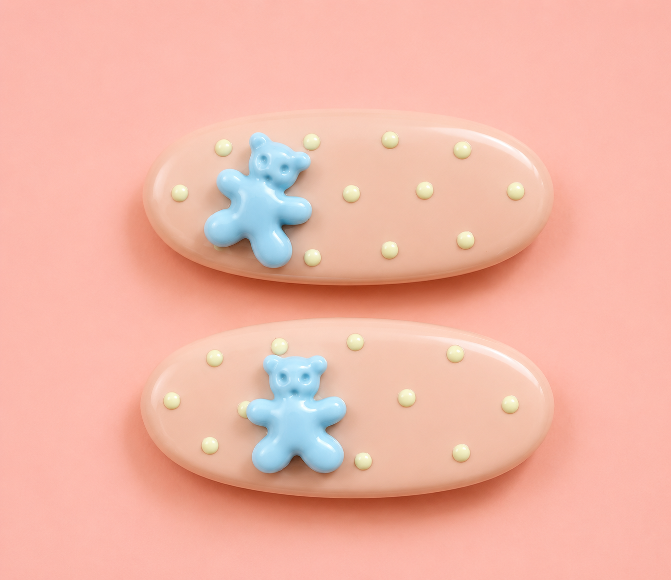 Kawaii Teddy Bear Hair Clips for Girls – Pastel Polka Dot Oval Snap Clip Set of 4 | Cute 3D Bear Charm | No-Slip Alligator Clip | Baby & Toddler Hair Accessories | Birthday & Return Gift