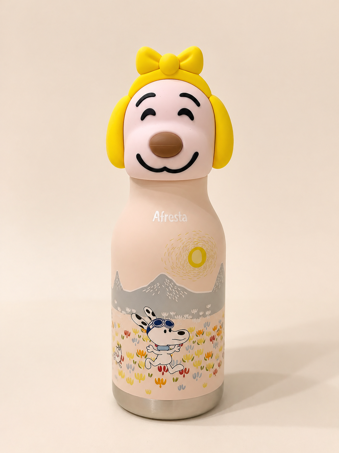 Kids Insulated Steel Water Bottle with Detachable Character Cap | Feather Print | Straw Cap | 500ml | School, Travel & Outdoor Use