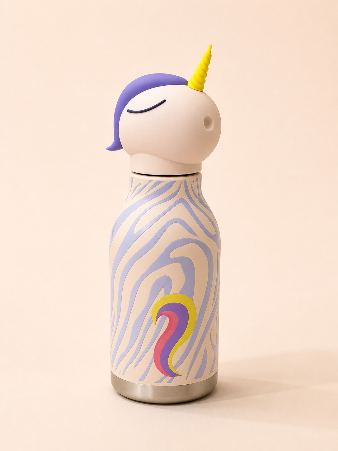 Kids Insulated Steel Water Bottle with Detachable Character Cap | Feather Print | Straw Cap | 500ml | School, Travel & Outdoor Use