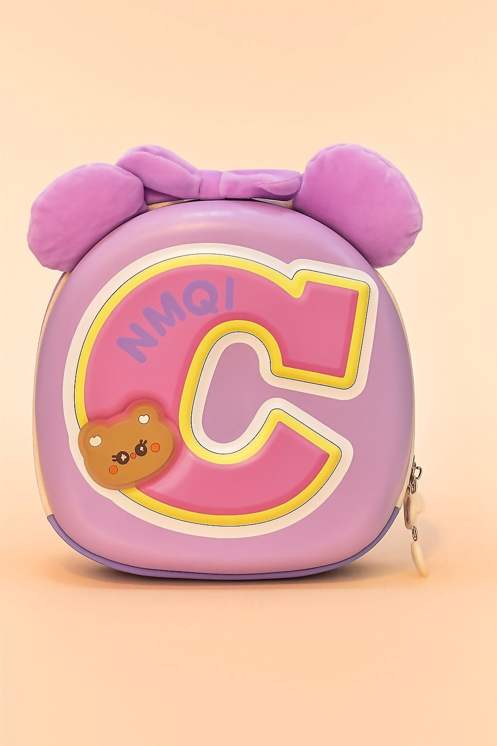 Cute 3D Letter Design Kids Backpack | Peach Pink EVA School Bag with Plush Ears & Bear Charm | Lightweight Waterproof Travel Bag