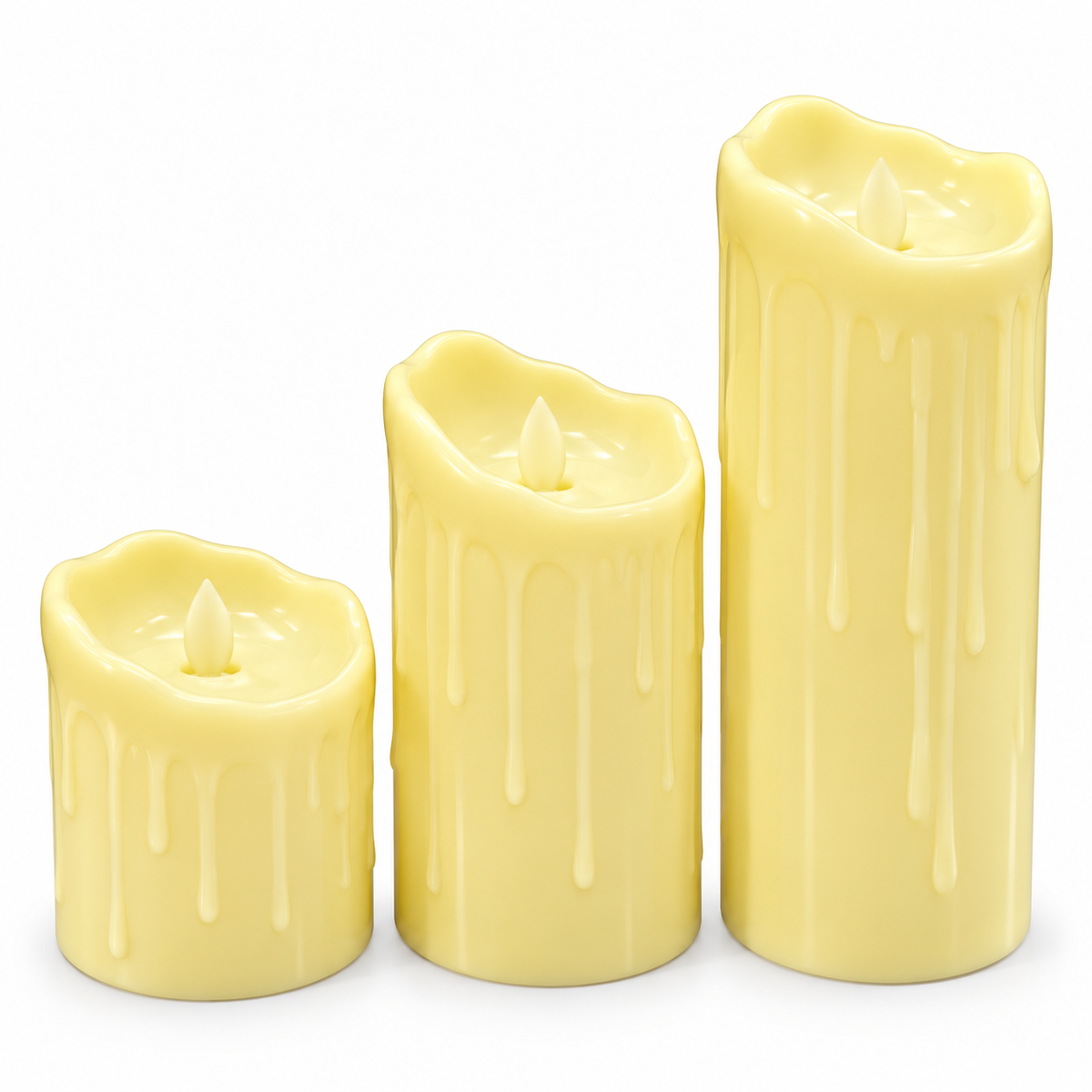 Dripping Wax LED Pillar Candles Set of 3, Realistic Flameless Battery Candles in 3 Heights