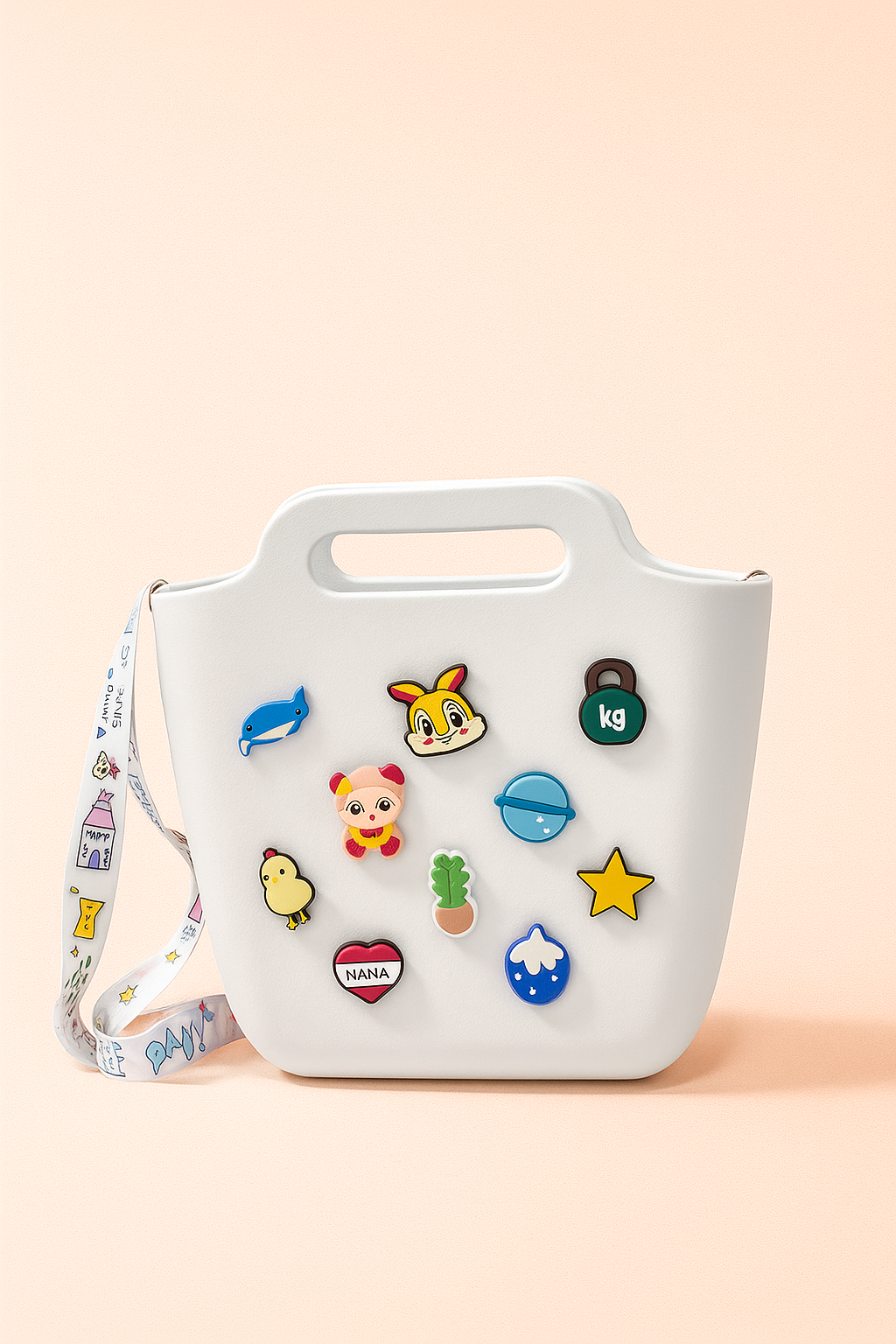 The Joy Sling | Trendy Crocs Style EVA Tote Bag for Women | Waterproof Handbag with Printed Strap & Fun Charms