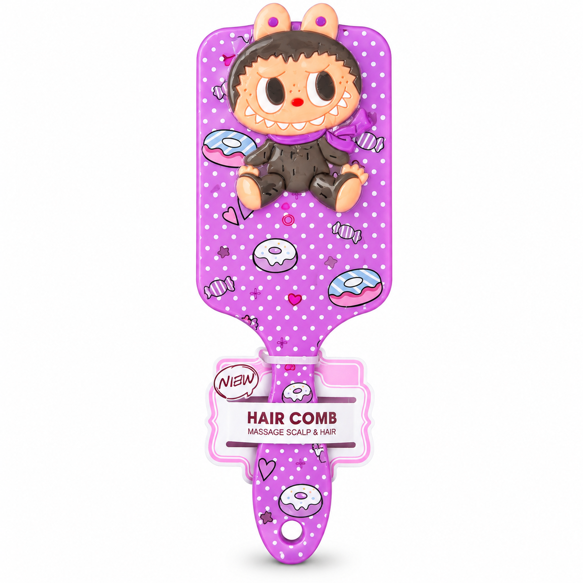 Kids Hair Brush with 3D Cute Monster Character, Paddle Detangling Brush for Girls, Scalp Massage Hairbrush with Soft Cushion & Ball-Tip Bristles, Cartoon Design Hair Comb, Return Gift (Pink/Purple/Rose)