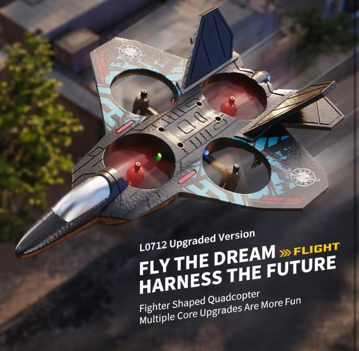 RC Fighter Jet Drone for Kids – VTOL Remote Control Airplane with 4 Propellers & Colourful LED Lights | Indoor & Outdoor Flying Toy | Easy to Fly | Boys & Girls Age 8+ | Birthday Gift