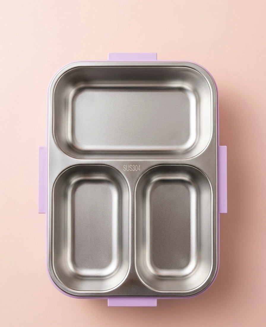 Butterfly Garden Kids Stainless Steel Lunch Box – SUS304 Food-Grade Steel, Transparent Lid with Pastel Butterfly Print, Multi-Section Tiffin with Leak-Proof Clips & Built-In Sauce Cup, Girls Ages 3+, Lavender/Pink