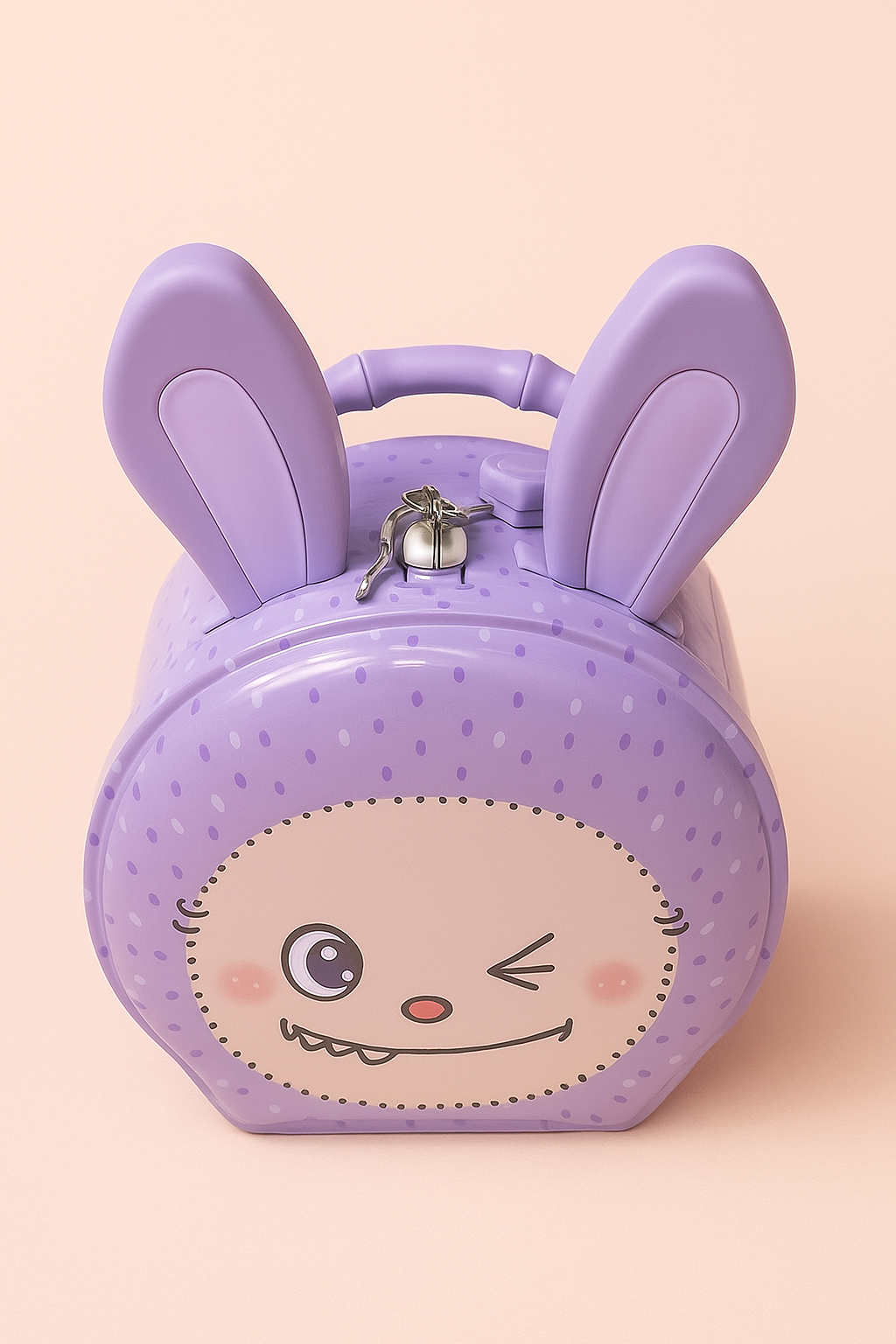 Winky Bunny BankCute Purple Bunny Money Bank for Kids | Adorable Cartoon Coin Box with Handle | Fun Winking Face Design | Durable Plastic Piggy Bank for Boys & Girls
