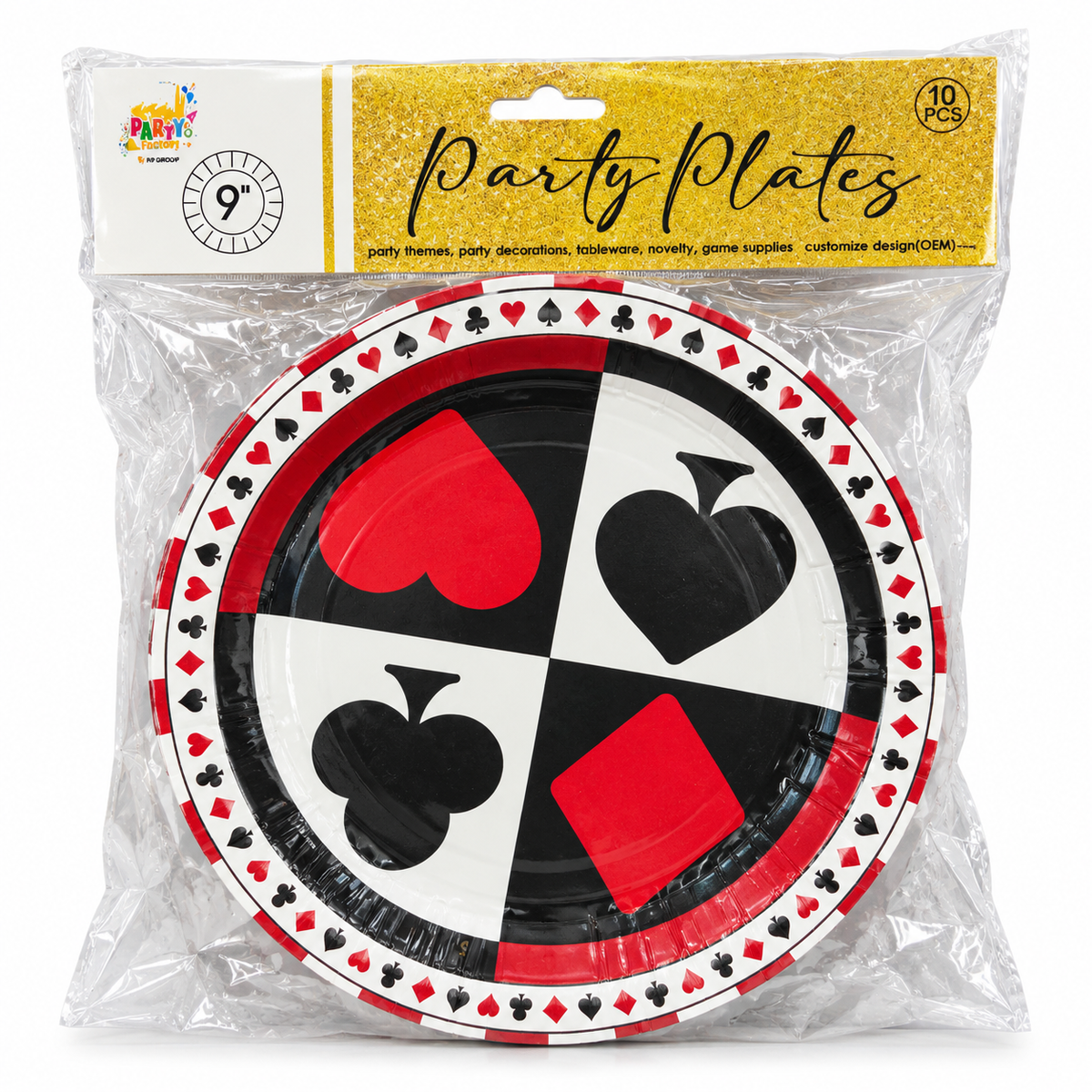Playing Card Theme Paper Plates, 9 Inch Disposable Party Plates, Pack of 10 for Card Parties