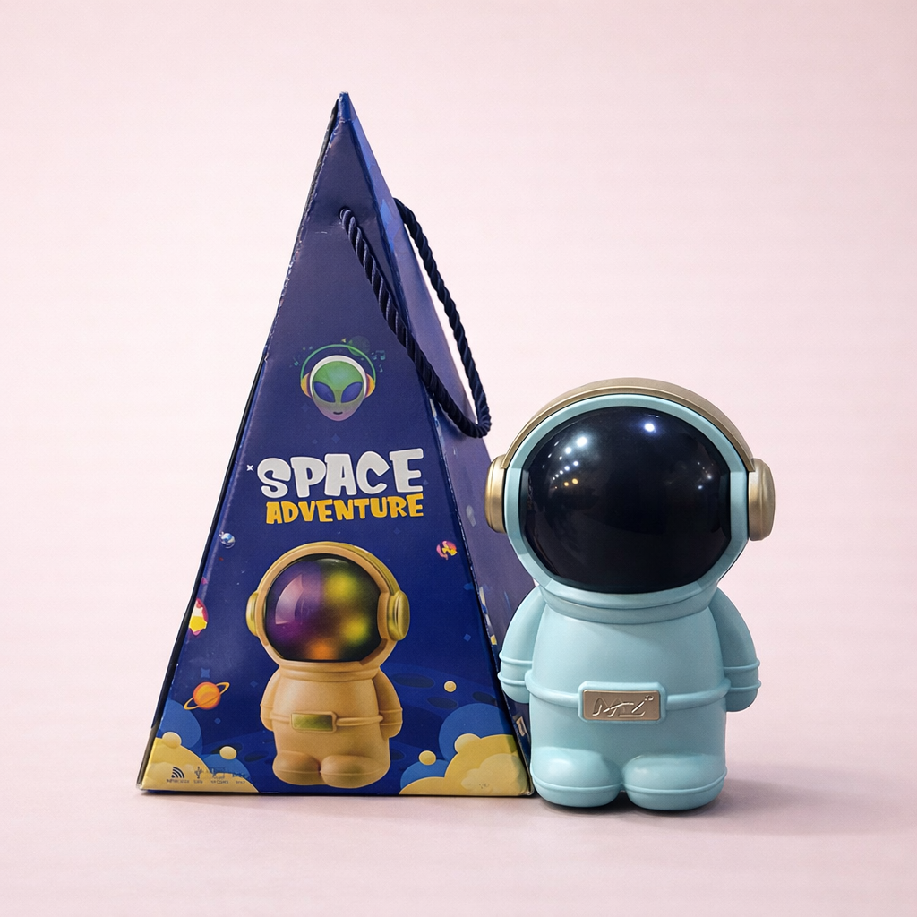Space Adventure Astronaut Bluetooth Speaker – LED Color-Changing Helmet, Portable Wireless Mini Speaker with Galaxy Light Show, Gift Box Included – Blue
