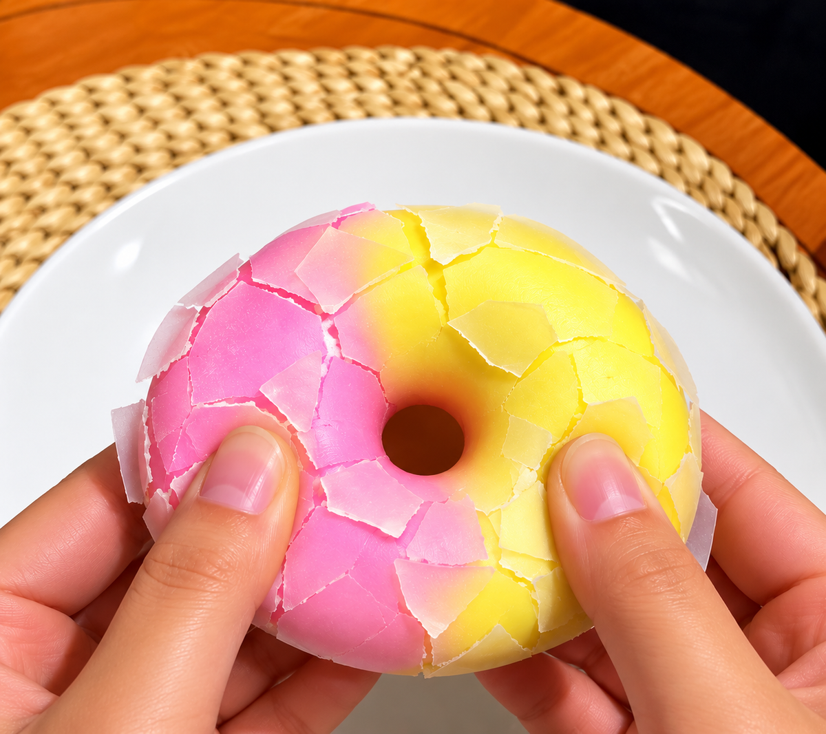 Crispy Donut Squishy Toy, Slow Rising Stress Relief Fidget with Crunchy Shell