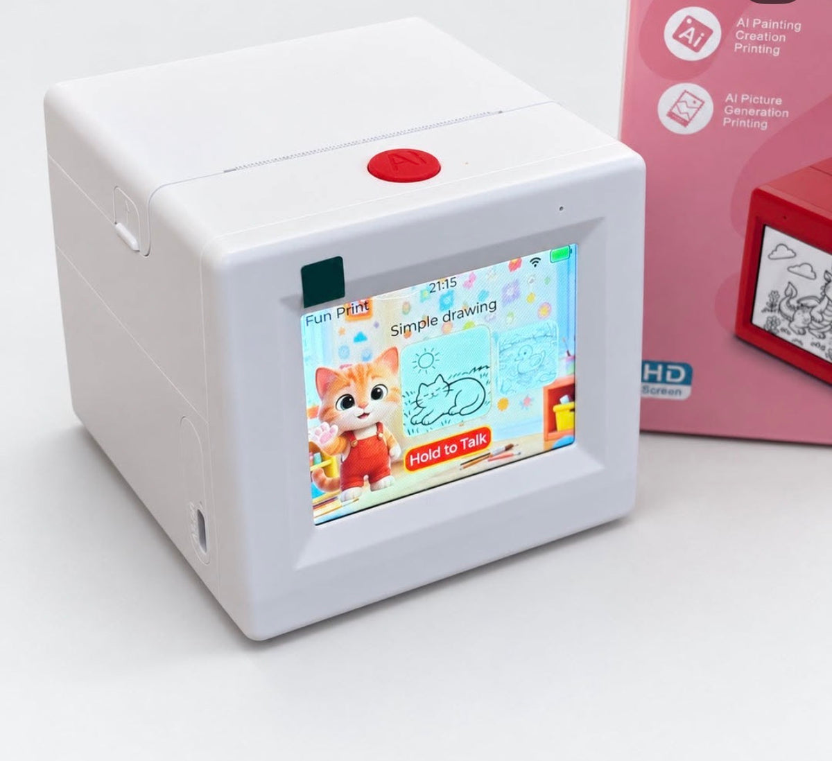 AI Mini Printer for Kids, Voice Control Pocket Thermal Printer with HD Touch Screen, AI Drawing & Picture Generation Printing