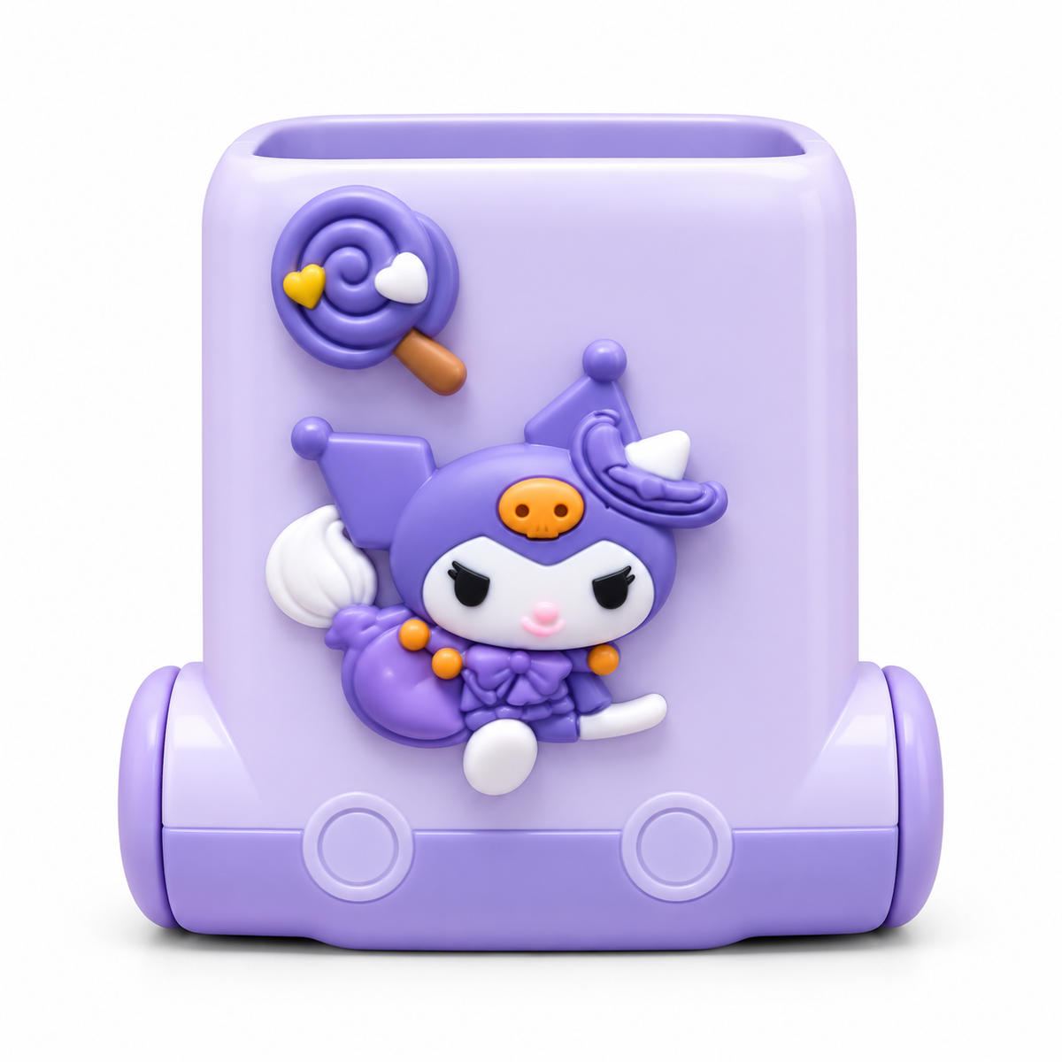 Cute Pen Stand for Kids – Cart Design Pencil Holder with 3D Cartoon Charm, Square Desk Organizer for Pens, Pencils & Stationery | Kawaii Study Table Accessory for Girls & Boys | Return Gift (Purple / Pink / Green Capybara)